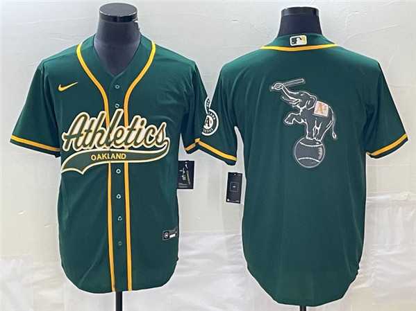 Men%27s Oakland Athletics Green Team Big Logo Cool Base Stitched Baseball Jersey 001